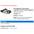 thumbnail image 2 of Front Right Door Lock Actuator - Compatible with 2010 Toyota Highlander, 2 of 2