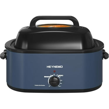 Superjoe 22QT Electric Roaster Oven with Visible & Self-Basting Lid, Adjustable Temperature, Removable Pan Rack, Stainless Steel, Blue