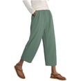 thumbnail image 4 of cocolona Womens Summer Casual Capri Linen Pants Elastic Waist Drawstring Wide Leg Cropped Beach Lounge Pants with Pockets, 4 of 5