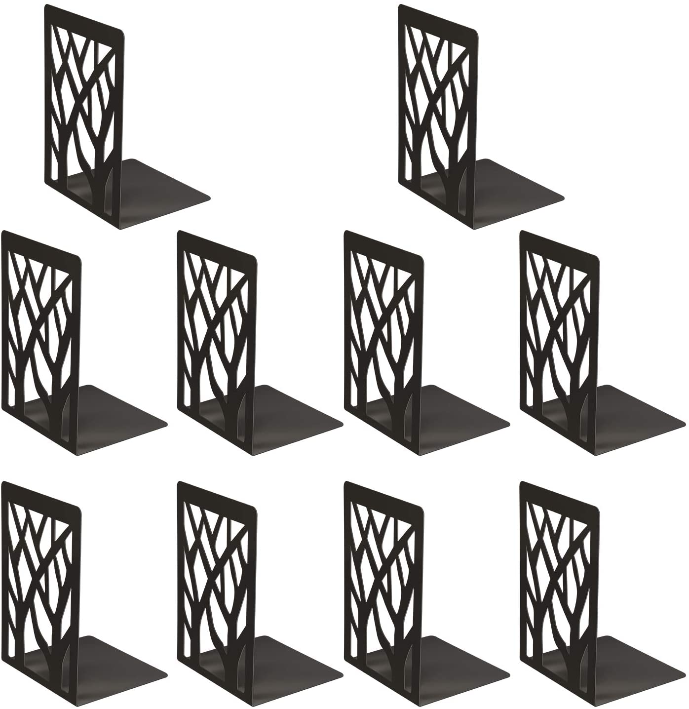 5 Pairs Book Ends Metal Bookends Bookend Supports Book Stoppers (Black)