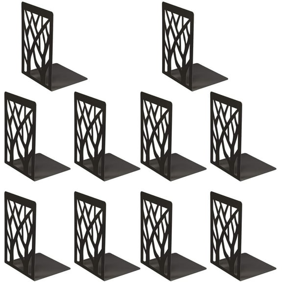 5 Pairs Book Ends Metal Bookends Bookend Supports Book Stoppers (Black)