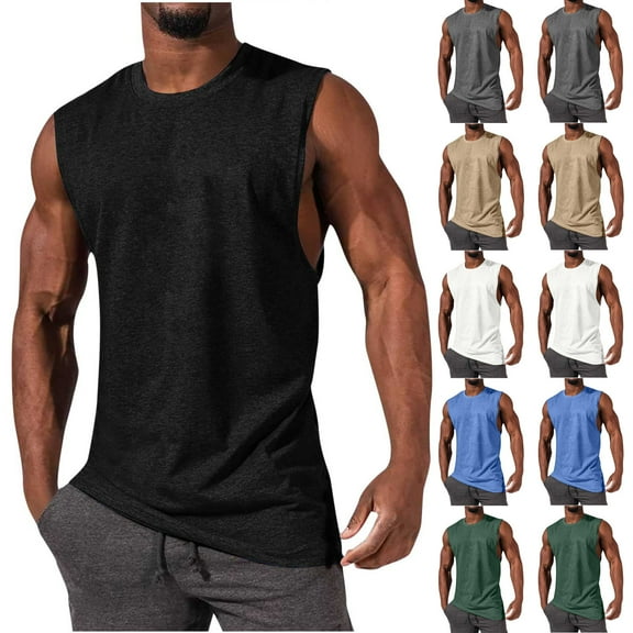 GERsome Men's Tank Tops Gym Muscle Shirts Solid Color Quick Dry Bodybuilding Sleeveless T-Shirts Workout Sports Fitness Tee S-2XL
