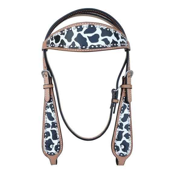 HILASON Western Horse Leather Headstall White Leopard
