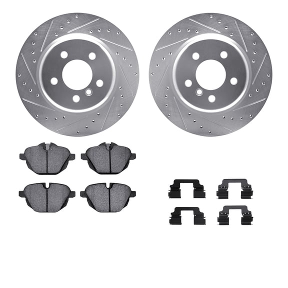 Dynamic Friction Company Rear Brake Rotors-Drilled and Slotted-Silver with 5000 Advanced Brake Pads includes Hardware 7512-31112