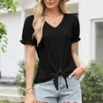 thumbnail image 2 of Kaemgyyd Tops for Women Trendy Summer Short Sleeve V Neck Basic T Shirts Breathable Tie Front Eyelet Blouses Tunic, 2 of 7