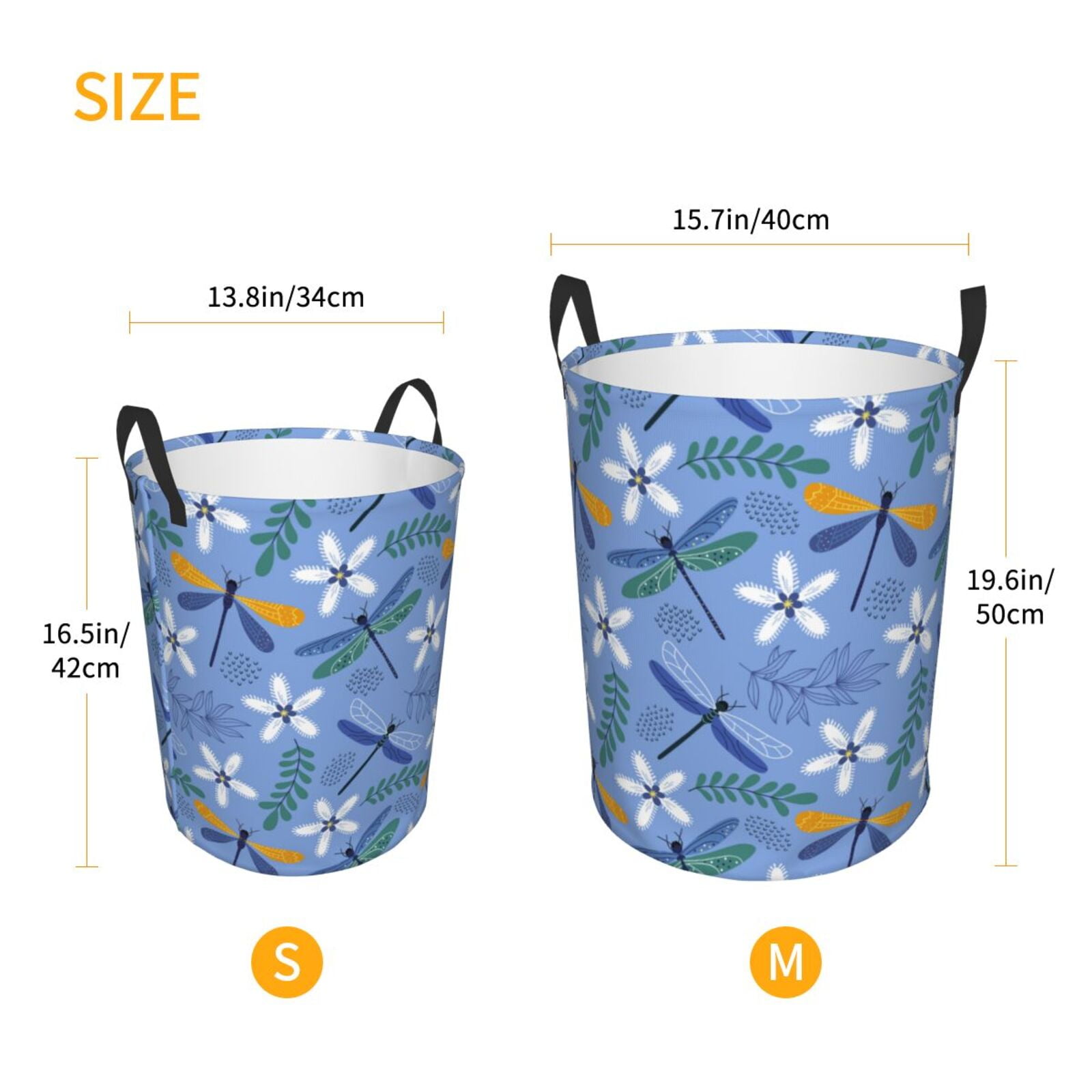 Large Laundry Basket with Handles - Dragonfly Plants Print Kids Baby Dirty Clothes Laundry Hamper for Bedroom Aesthetic