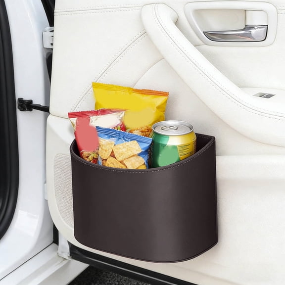 Leather Car Door Cup Holders Multifunctional Bin Storage Box Hanging Organizer with Clip-on Mounting for Easy Access to Drinks, Phones, and Small Items for Car Organization,Black