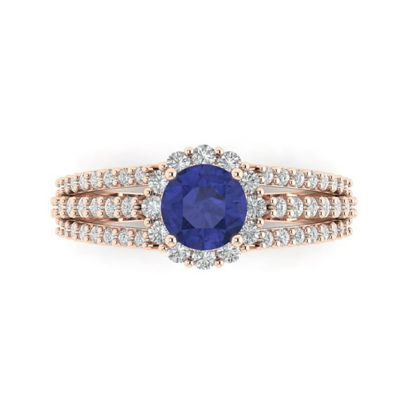 Halo Engagement Ring for Women - 1.83ct Simulated Tanzanite in 14K Rose Gold Promise Ring
