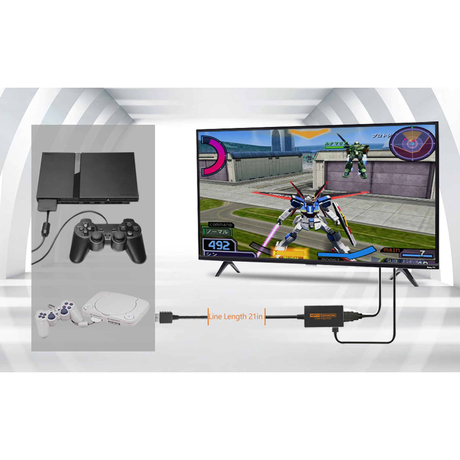 AV Converter HDMI-Compatible Cable for PS2 & PS1 Console to 1080P HDMI-Compatible Adapter with USB Cable Plug & for Play