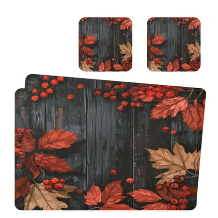 

Wobogo Fallen Leaves Placemats Coasters Set of 2 Heat-resistant Non-slip Easy to Clean Square Dinner Plate Mat