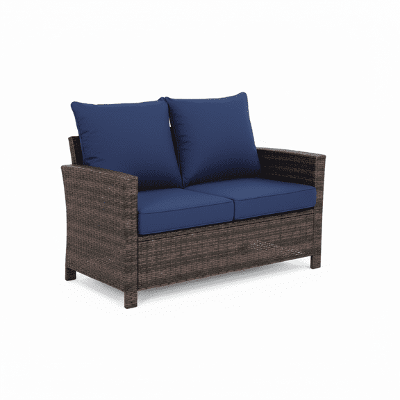 2-Person Outdoor Loveseat,PE Wicker Patio Sofa, Steel Frame, for Garden, Balcony, Porch – Navy