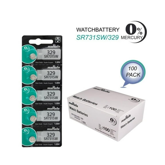 Murata 329 (SR731SW) 1.55V Silver Oxide Watch Battery (100 Pack)