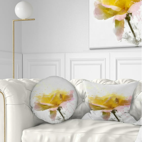 Designart Yellow Rose with Green Stem - Floral Throw Pillow - 12x20