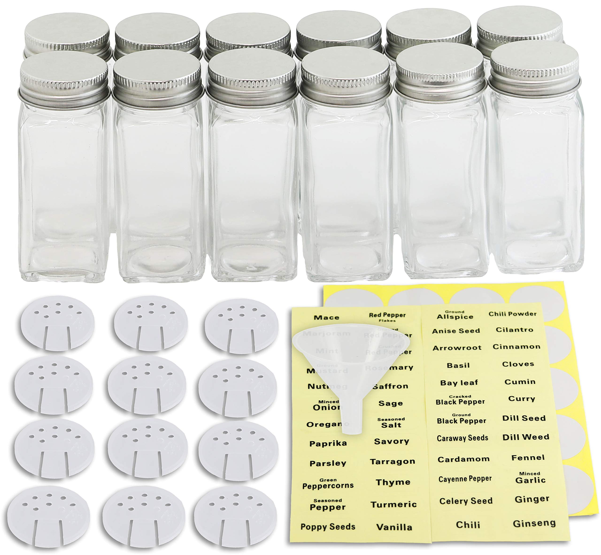 25 Pcs Spice Jars with Labels - Glass Spice Jars with Shaker Lids,  Minimalist Sp