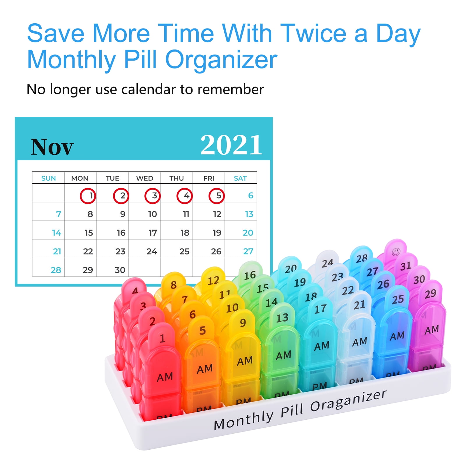 Monthly 30 Day 2 Times A Day Pill Organizer, 4 Week Medicine Organizer, Moisture-Proof Pill Cases Pill Box, Small Compartments to Hold Vitamins Fish Oil Supplements Great for Travel (8 Pack)