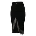 thumbnail image 2 of A2Y Women's Slim Fit Rayon Knee Length Rhinestone Front Slit Denim Jean Pencil Skirt Black S, 2 of 4
