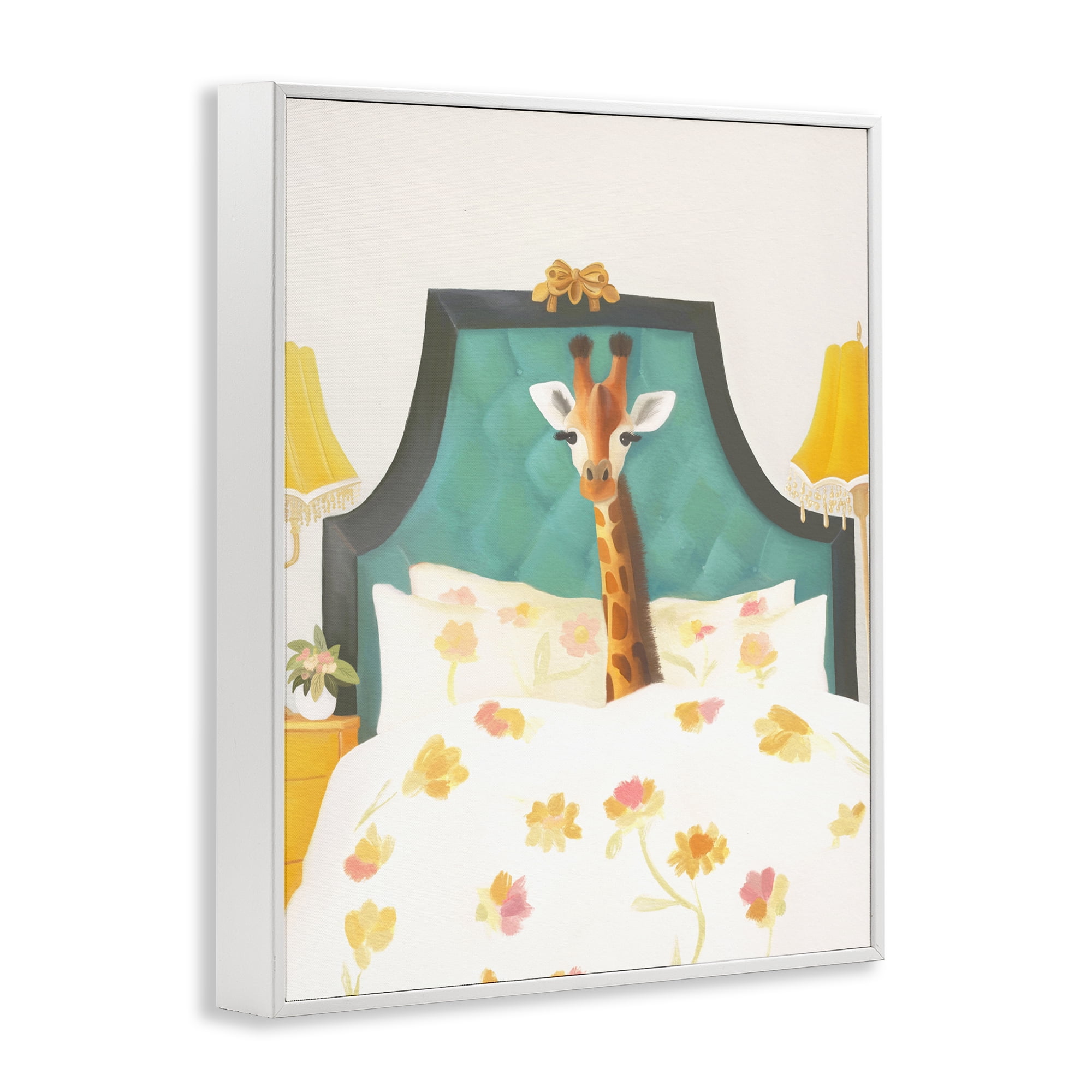 Good Morning Giraffe in Bed White Framed Giclee Art, design by Leah Straatsma