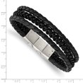 thumbnail image 2 of Primal Steel Stainless Steel Brushed and Polished Black IP-plated Leather with 0.5 Inch Extension Bracelet, 2 of 7