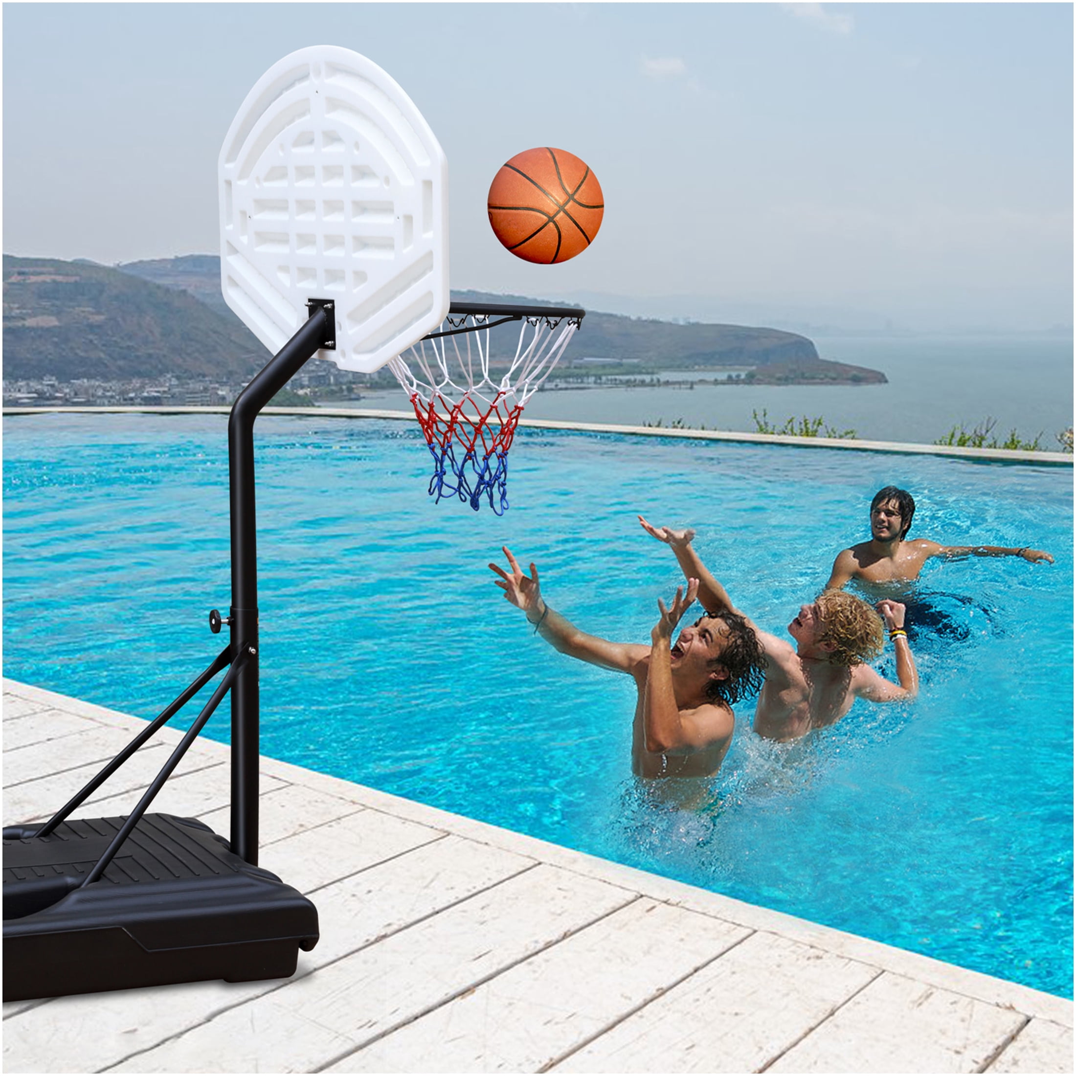 JERFIT Height Adjustable Portable Pool Basketball Hoop System with 36" Backboard, for Indoor Outdoor Sports Games, Black