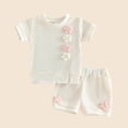 thumbnail image 4 of Niña Bebé Ropa de Verano Elegante Bordado Floral Cuello Redondo Pantalones Cortos de Manga Corta Dos Piezas Conjunto de Tejido Suave Transpirable, 4 of 6