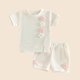 thumbnail image 4 of Niña Bebé Ropa de Verano Elegante Bordado Floral Cuello Redondo Pantalones Cortos de Manga Corta Dos Piezas Conjunto de Tejido Suave Transpirable, 4 of 6