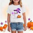 thumbnail image 2 of xaweyi Girls Crew Neck Short Sleeve T Shirt Halloween Ghost Pumpkin Cute Cartoon Graphic Kids Casual Tee, 2 of 8