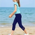 thumbnail image 2 of lcziwo Girls Cropped Yoga Leggings Stretchy High Elastic Waist Tights Kids Summer Workout Lace Trim Legging Capri Pants Blue 10 Years Hoy Oferta Flash, 2 of 9