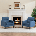 thumbnail image 3 of Modern Upholstered Accent Chair Set of 2, Mid Century Cozy Fabric Armchair with Button Tufted Back and Wood Legs, Comfy Reading Chair for Bedroom, Living Room, Office, or Cafe (Blue), 3 of 14