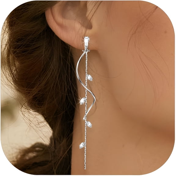 DESIGNICE Clip on Earrings Non Pierced for Women - Long Tassel Drop Dangle Clip Earrings - Cubic Zirconia Leaf Earrings for Women Gold Wedding Jewelry Gifts