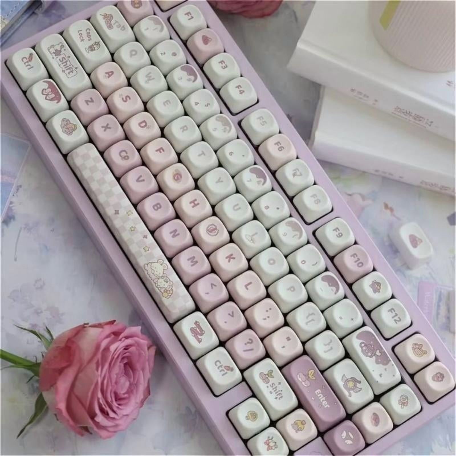 Cute Purple Rabbit Gradients Keycap MOA Profile 136Keys Small Tilt Thermal Sublimation Mechanical Keyboards Customization