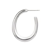 الوقت و Tru Adult Women Silver Tone Post Metal Hoop Earring