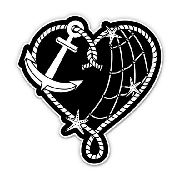 Pretty Heart Anchor Sea Ocean - 3" Vinyl Sticker - For Car Laptop Water Bottle Phone - Waterproof Decal