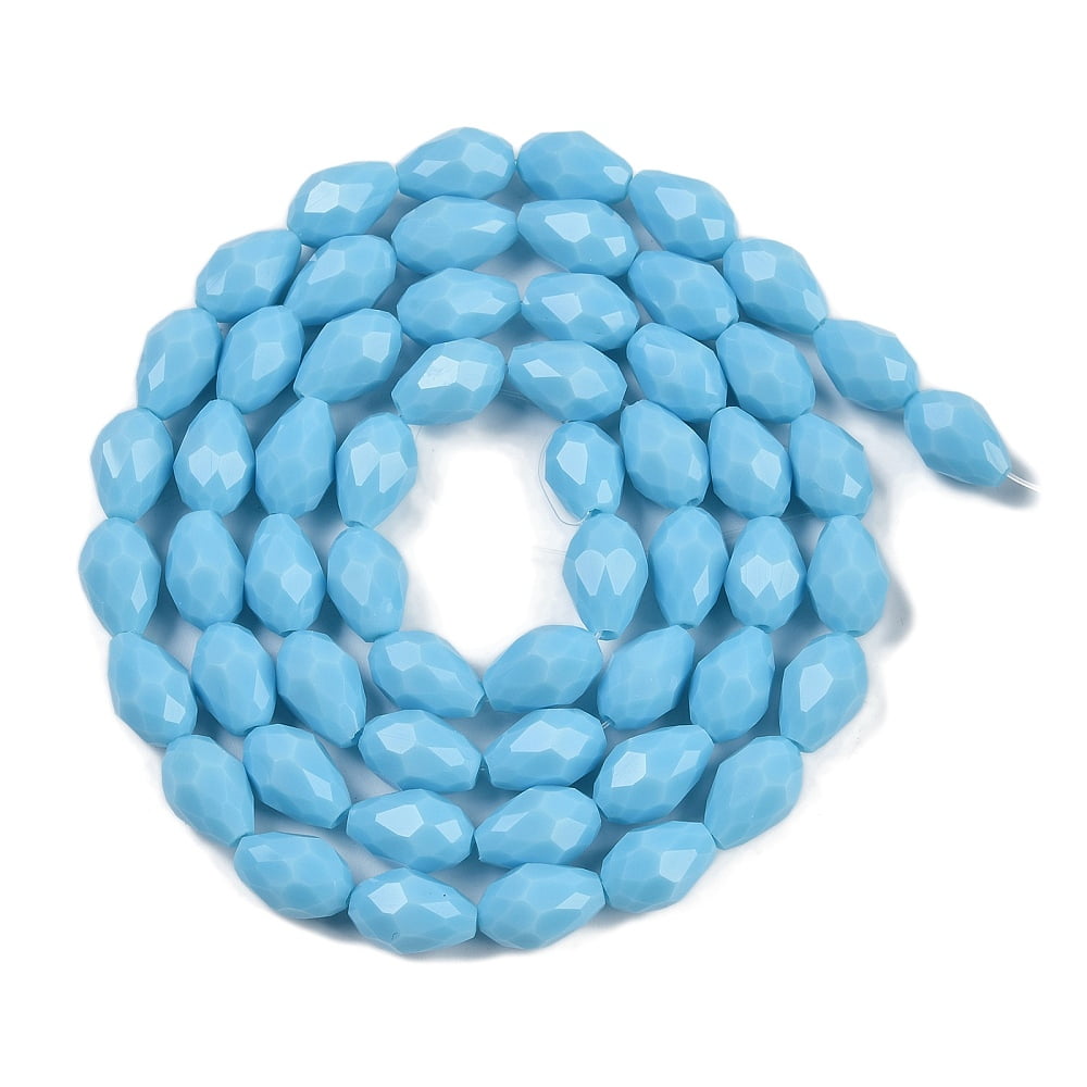 Opaque Solid Color Beads Strands Faceted Teardrop Light Sky Blue 15x10mm Hole: 1.6mm about 46~48pcs/strand 27.95 inch(71cm)