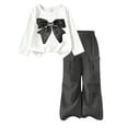 thumbnail image 2 of Spazoro Girls Outfit Sets with Multi‑Pockets, Elastic Waist Loose Fit Crewneck Long Sleeve Bow Print Casual Matching Clothes Sets Dark Gray Size 11-12, 2 of 6