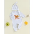 thumbnail image 3 of Suealasg Baby Boy Girls Thanksgiving Outfits 3 6 Months Newborn Long Sleeve Turkey Print Romper 12 18 Months Infant Thanksgiving Full Length Jumpsuit+Hat, 3 of 7