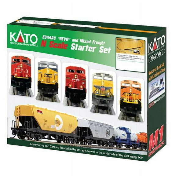Kato N Scale GE ES44AC "Gevo" Canadian Pacific Freight Starter Set with 6 Cars and Track