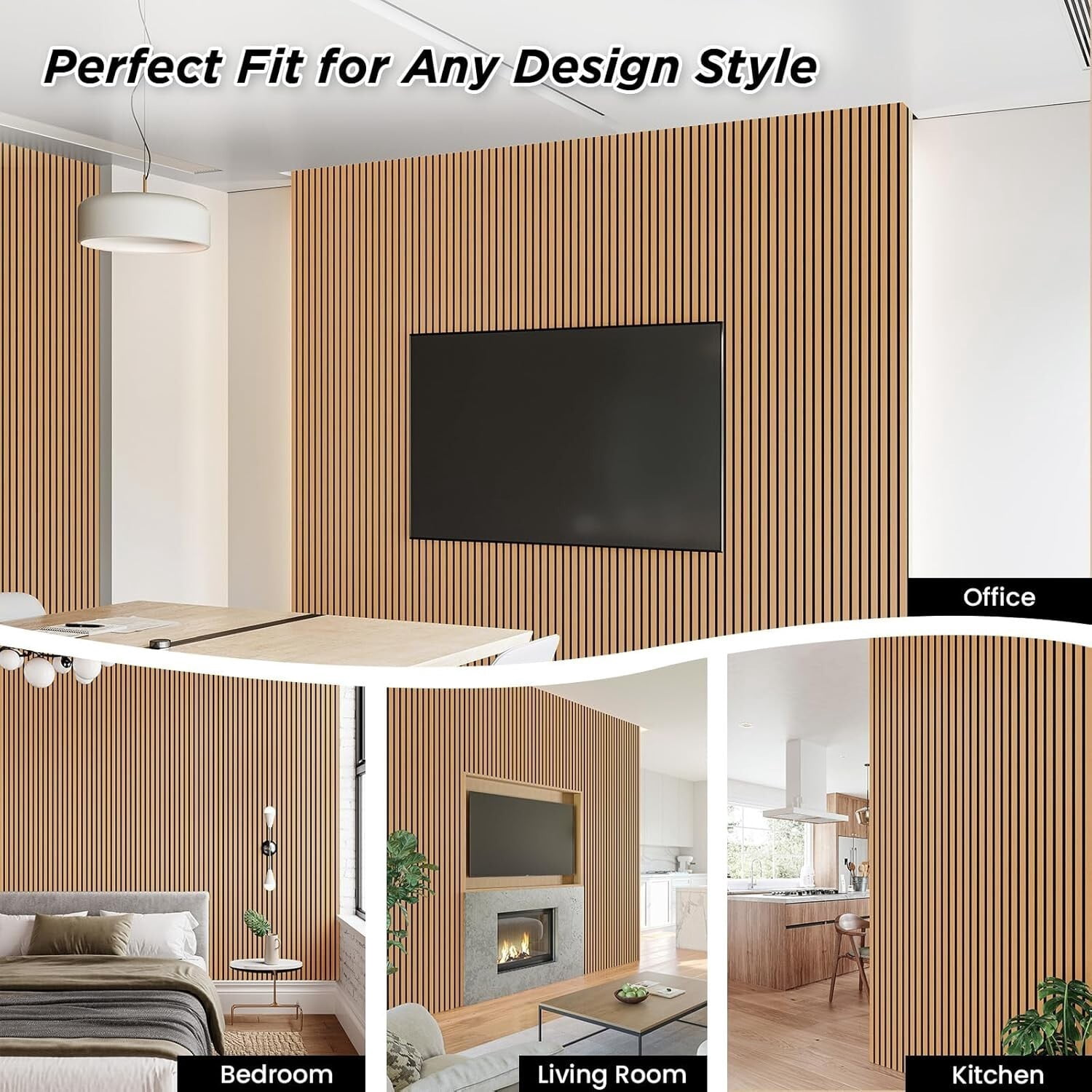 Easy4Home 2Pcs Acoustic Wood Slat Wall Panels 106"x20.5" Soundproof 3D Fluted Decorative Panels, Light Brown