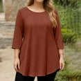 thumbnail image 4 of Tunic Tops for Women Plus Size 3/4 Sleeve Crew Neck Swing Flare Loose T-Shirt Blouses to Wear with Leggings Brown L, 4 of 6