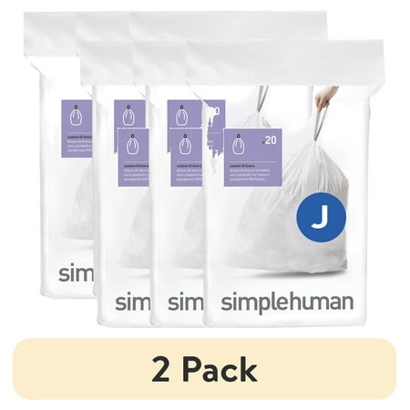 (2 pack) simplehuman Code J Custom Fit Drawstring Trash Bags in Dispenser Packs, 60 Count, 30-45 Liter / 8-12 Gallon, White