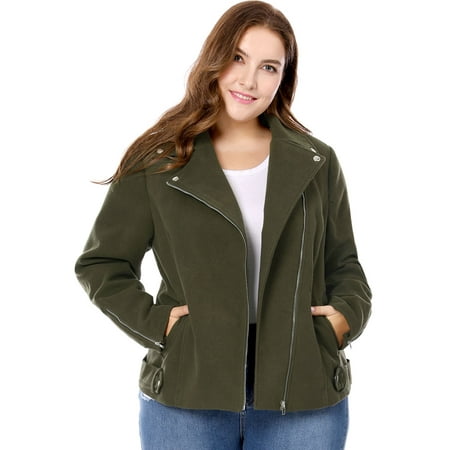 Storm Fit Convertible Jacket - Women's Plus Size Convertible Collar Inclined Zip Closure Moto Jacket Green 3X
