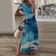 thumbnail image 2 of Vestido largo de playa para mujer con estampado de verano bohemio de manga corta con volantes Pompotops ghjkhdj10895, 2 of 5