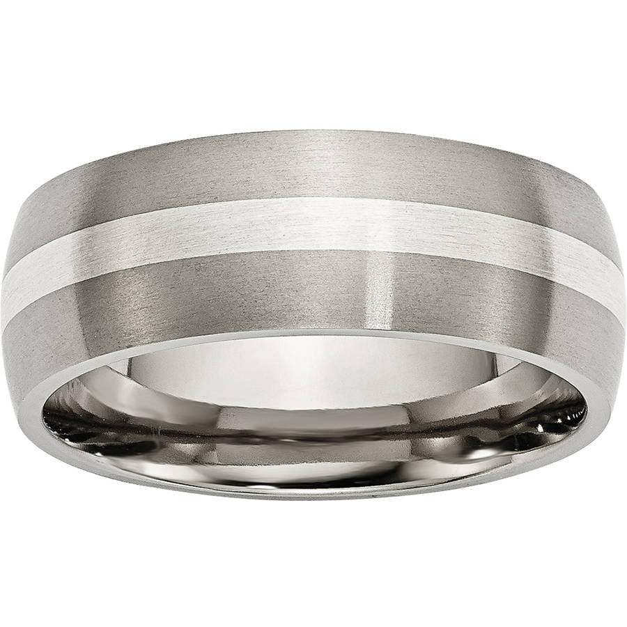 Titanium Sterling Silver Inlay 8mm Brushed Band Box