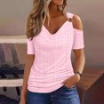 thumbnail image 2 of fatyb Cold Shoulder Tops for Women Short Sleeve Eyelet Shirts V Neck Hollow out Casual Blouses Summer, 2 of 6