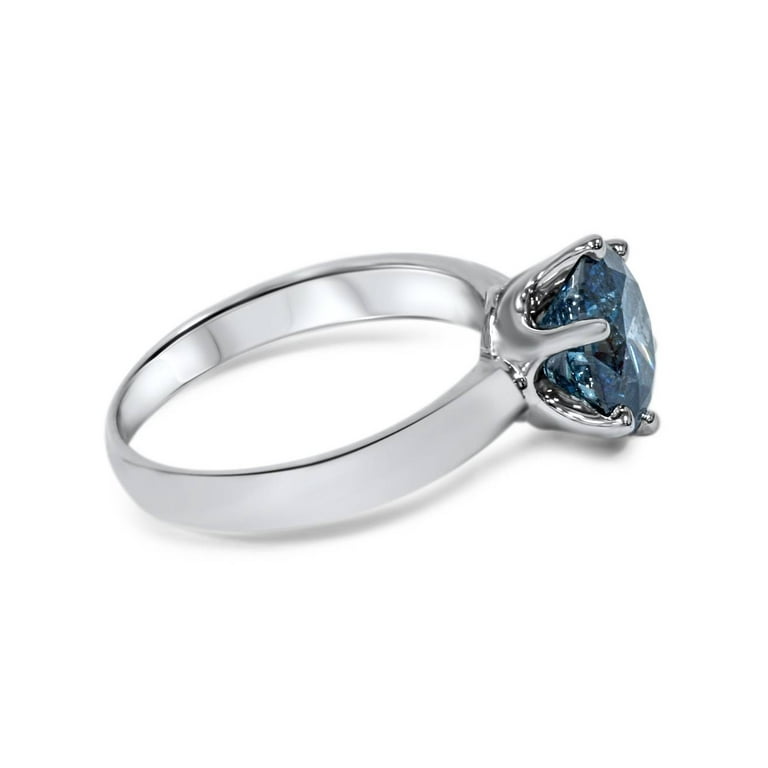 2ct Blue Diamond Solitaire Engagement Ring 14K White Gold