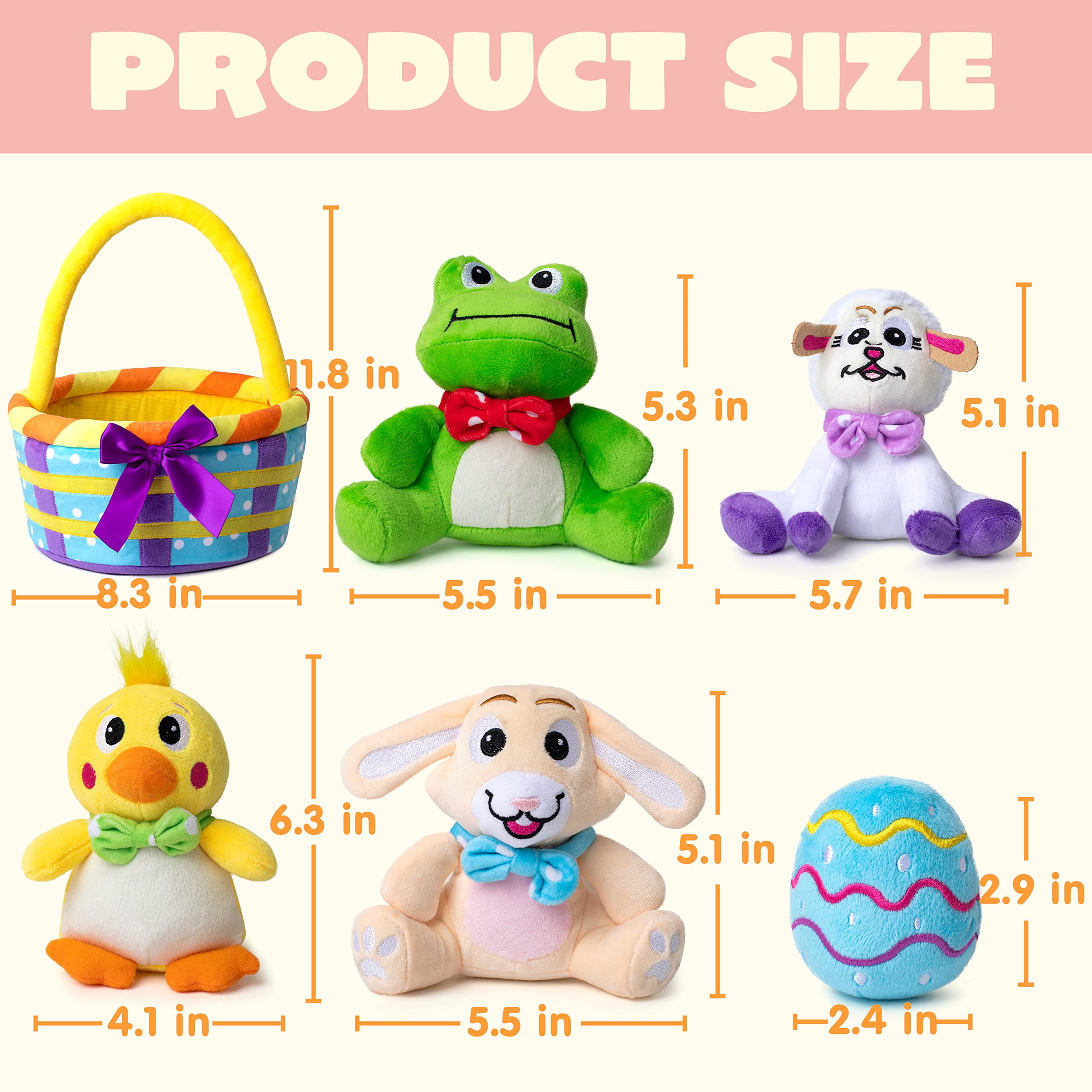 Joyfy 7Pcs Easter Basket for Kids,Basket Stuffers Fillers,Easter Basket Stuffed Animal Plush Playset,Easter Toys for Easter Party Favor Supplies,Easter Eggs Hunt