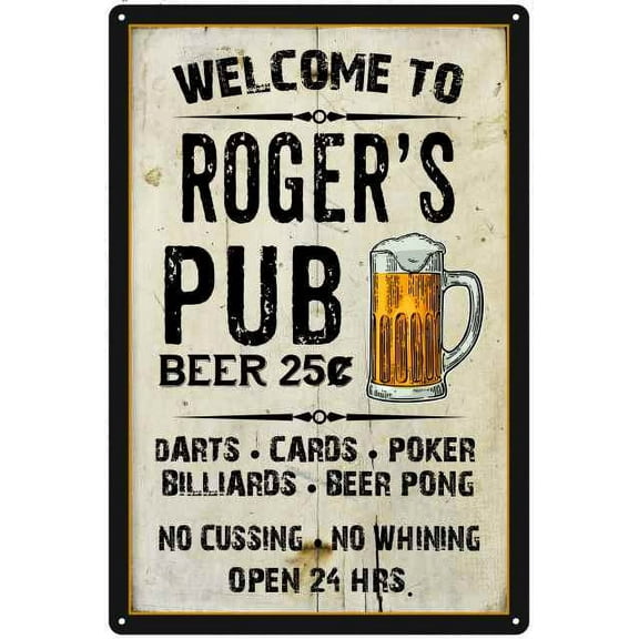 ROGER'S Pub Sign Vintage Man Cave Bar 8 x 12 High Gloss Metal 208120028053