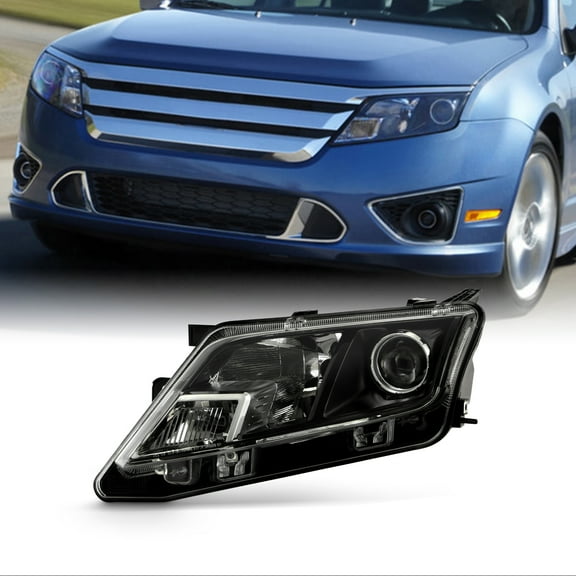 AKKON - Fits 2010 2011 2012 Ford Fusion [Halogen Type] Projector Black Headlight Headlamp Driver Left Side Replacement