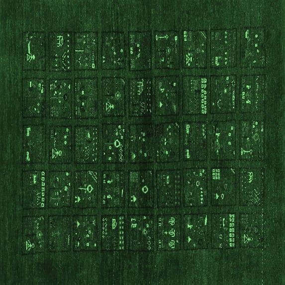 Ahgly Company Indoor Square Abstract Emerald Green Contemporary Area Rugs, 4' Square