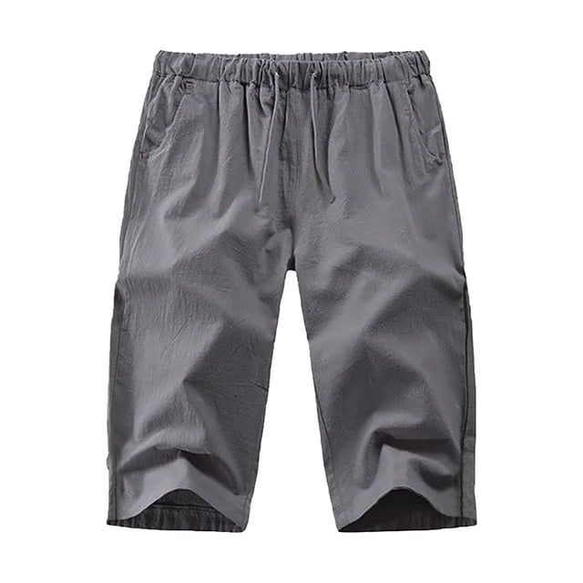 Zszcpp Men Work Shorts Loose Breathable Calf-Length Baggy Drawstring Linen Beach Leisure Trousers Casual Trouser