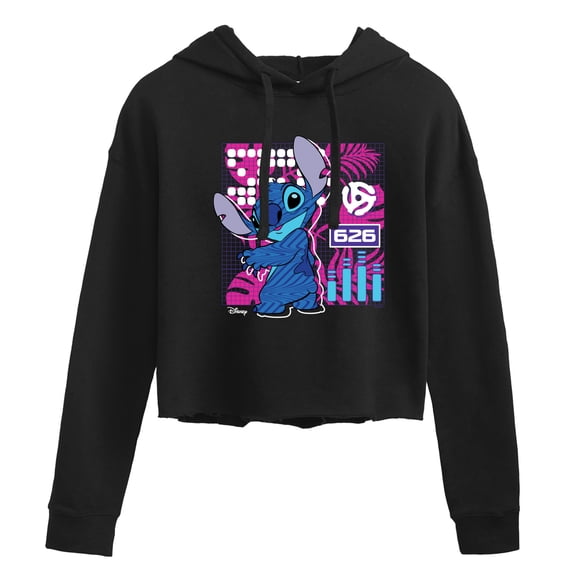 Disney - Lilo & Stitch - Stitch Grid - Juniors Cropped Pullover Hoodie